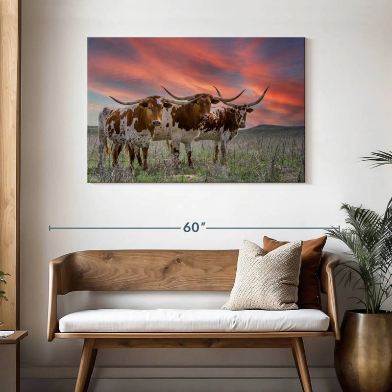 Three Texas Longhorns, 30" H x 45" W
