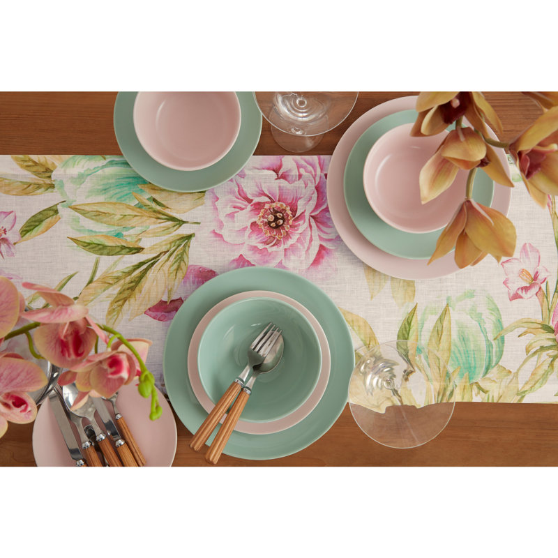 Peonies - 100% Linen Printed Table Runner, 90" x 14"