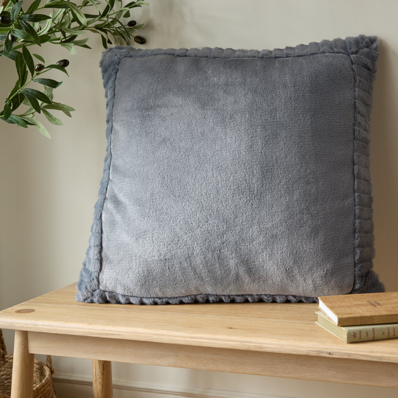 Velvet and Faux Fur 55x55cm Cushion with inner, Natural, Polyester