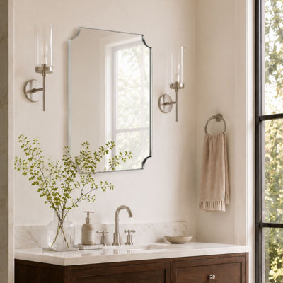  Miroir de salle de bain festonné, miroir de meuble-lavabo à cadre en métal pour salle de bain