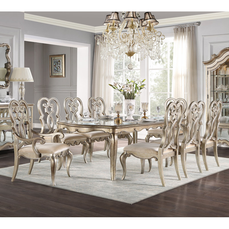 Ivory Velvet Upholstered Arm Chair with Antique Champagne Wood Frame