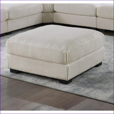 Ottoman, Beige Wide-Welt Corduroy 37x37x20 Living Room Cocktail Ottoman with Wood Legs | Sturdy Wood Legs | Durable Build