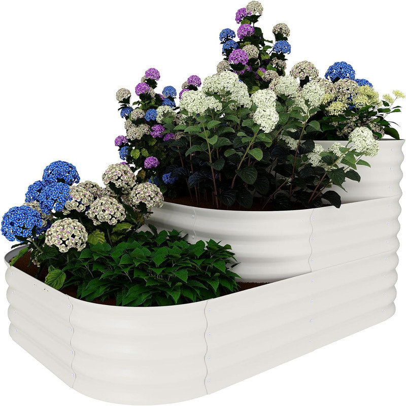 61x42 in Galvanized Raised Garden Bed Kit, Modular 3-in-1 Planter Box with Open Base, Beige