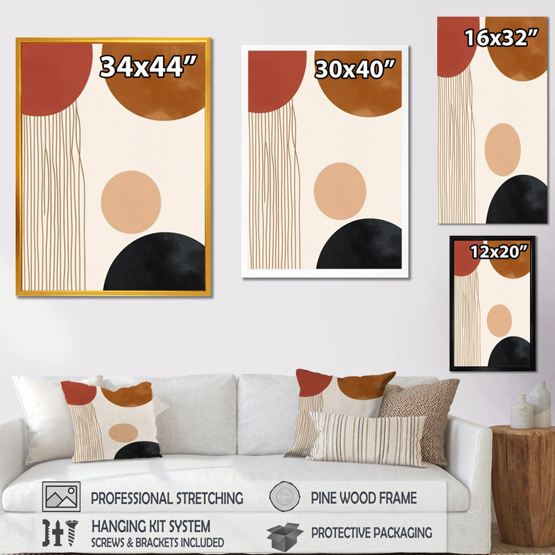Beige Minimal Boho Pattern 3 - Minimalism Wall Art, Black Floater Framed, 32" H x 24" W x 1" D