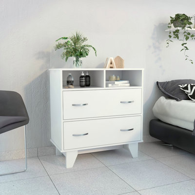Commode Aaron à 2 tiroirs et 2 tablettes, blanche