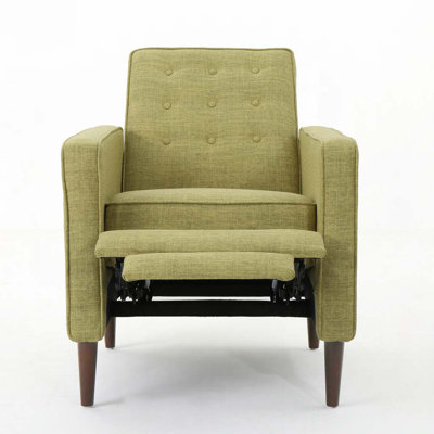 Fabric Recliner Chair Mid-Century Modern Recliner Pushback Single Recliner Sofa With Thicker Seat Cushion Tufted Upholstered Sofa With Wooden Leg For Living Room Bedroom