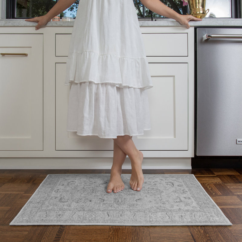 Jahai Machine Washable Traditional Jordan Grey Area Rug, Rectangle 2' x 2'8"