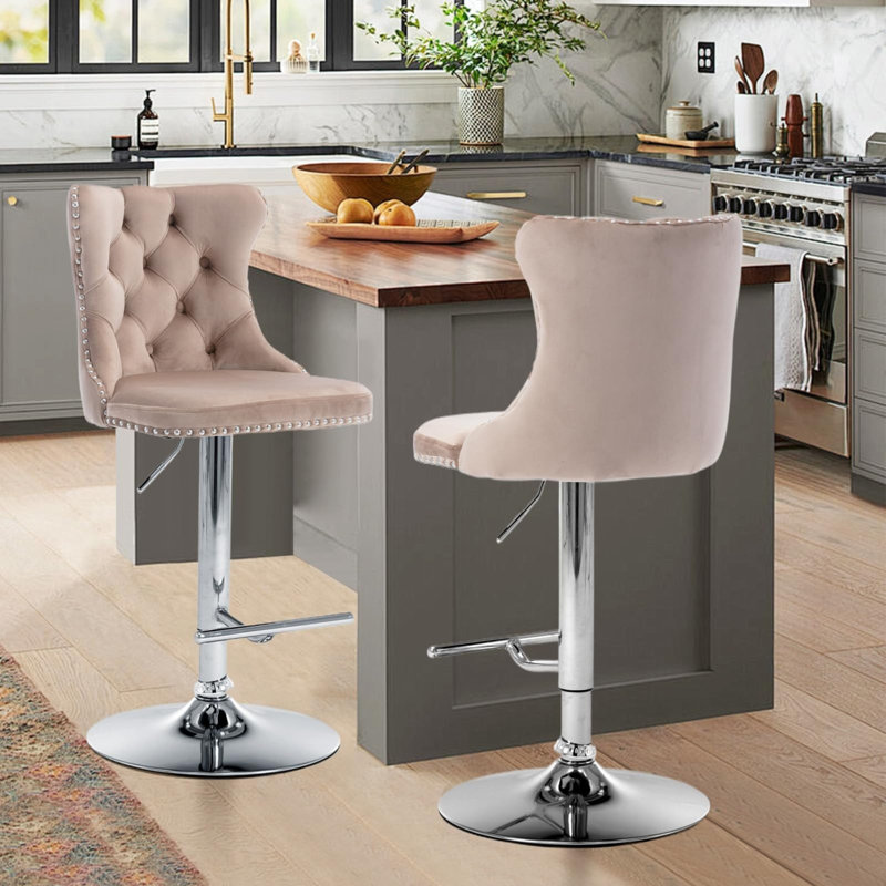 Tabouret de bar pivotant à hauteur réglable Zager, Argent, 2, Crème