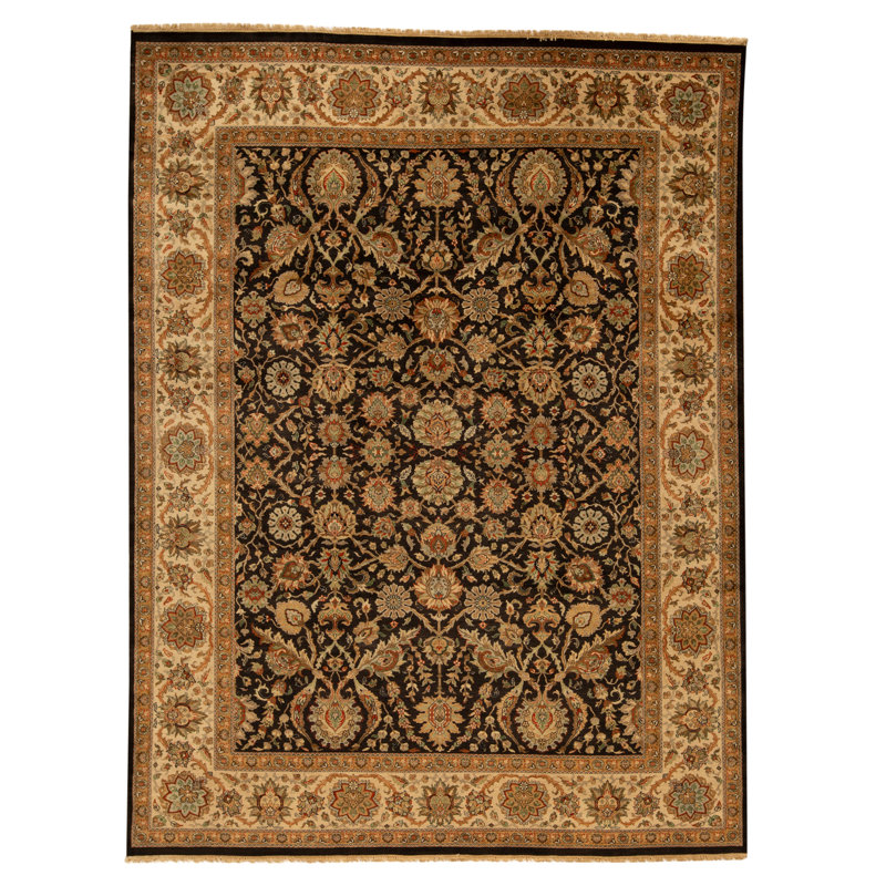 Tapis noir et beige noué à la main de haute qualité