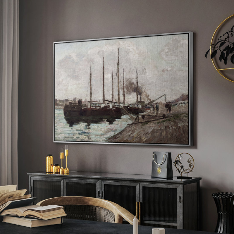 Impression nautique rétro sur toile CXCVII, Toile argentée avec cadre flottant, H 25 po x l 37 po x P 2 po