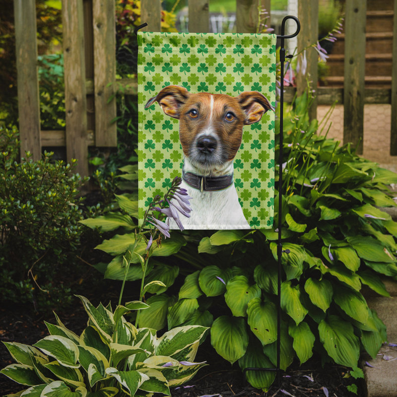 Drapeau de jardin à 2 côtés st. patrick day trèfle, Jack Russell terrier (brun et blanc)