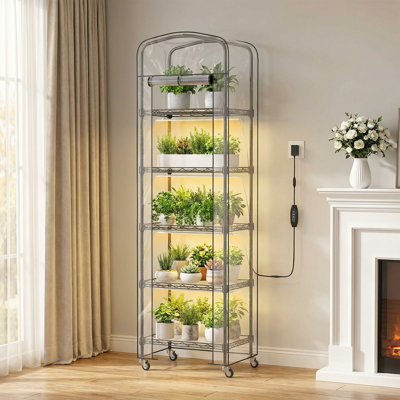 Support à plantes portatif en métal à 5 niveaux pour serre avec lumière de croissance et housse en PVC, idéal pour l'intérieur et l'extérieur