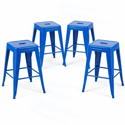 24 Inch Counter Height Stool, Backless Metal Bar Stools Set Of 4, Non-Stackable, Detachable & Easy Assembly, Space-Saving Design For Kitchen Island/Bar/Café/Dining Room