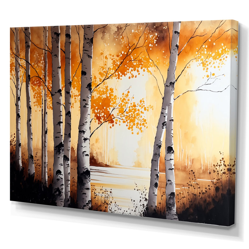 «Yellow Birches by the Lakeside I», reproduction sur toile, H 24 po x l 32 po x P 1 po, Toile tendue
