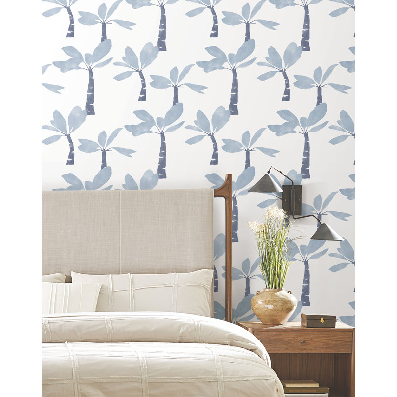 Papier peint peint Oasis Outremer, Bleu