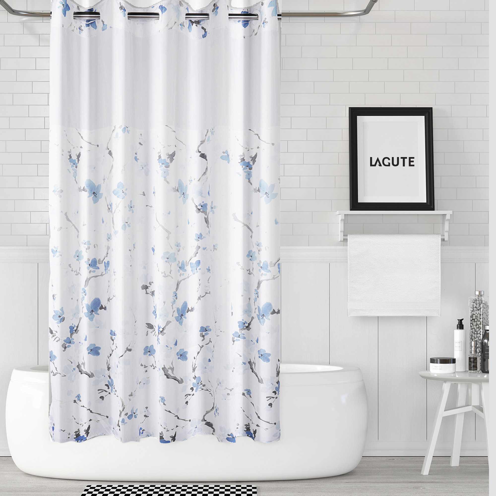 Red Barrel Studio® Lagute SnapHook Hook Free Shower Curtain with Snapin Liner & See Through Top