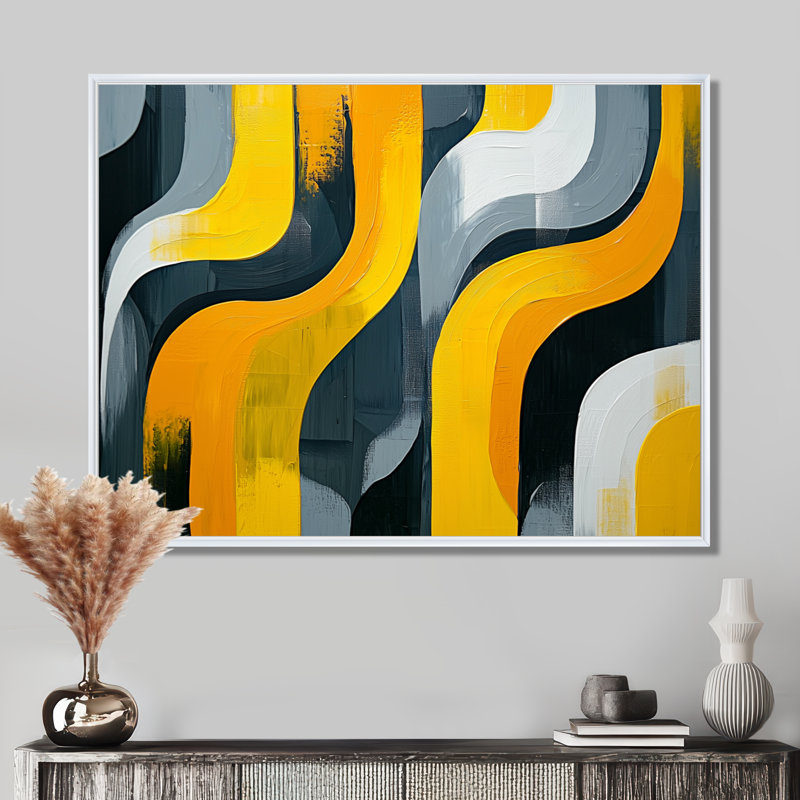 Omound - Abstract Large Wall Art, Cadre flottant, H 24 po x l 32 po, Blanc