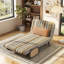 3-in-1 Convertible Sleeper Chair, Mustard Yellow Striped Accent Chair Bed with PE Wicker Side Panels