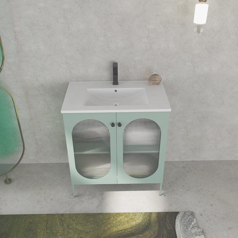 Meuble-lavabo autoportant de 30 pouces avec comptoir en céramique, Vert menthe