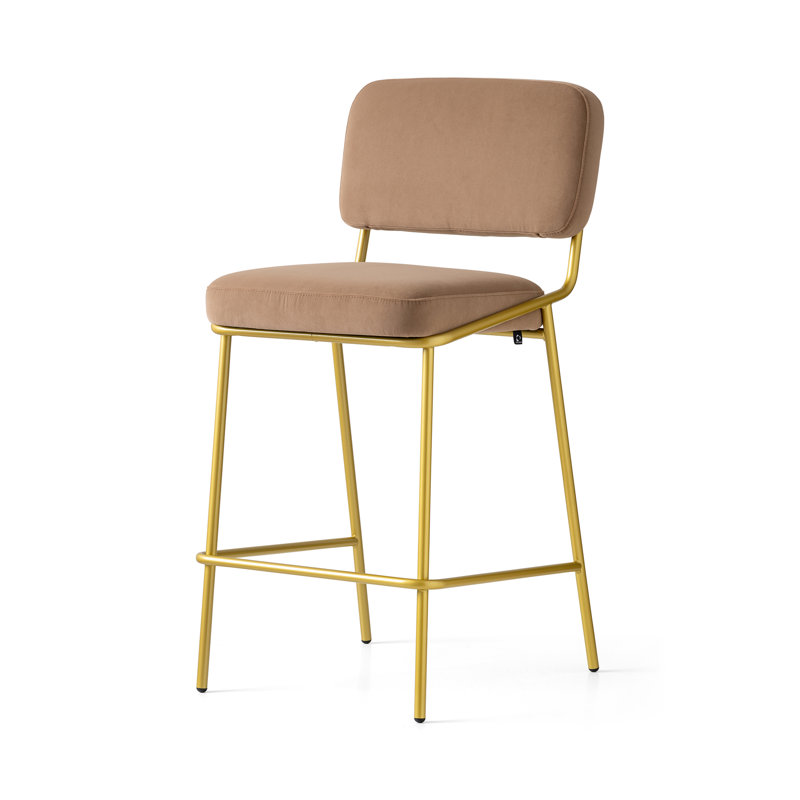 Sixty Upholstered Counter Stool with Metal Frame, Counter Stool (25.63" Seat Height), Painted Brass, Camel Brown