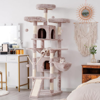 Arbre à chat, grande tour pour chat 71 pouces pour chats d'intérieur, maison pour chat à plusieurs niveaux avec 3 perchoirs rembourrés, grand grattoir, panier confortable, 2 condos pour chat et poteaux à griffer, MPJ034GR
