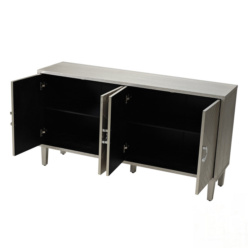 Armoire de rangement élégante et fonctionnelle à 4 portes avec pieds en pin et panneau de fibres à densité moyenne, parfaite pour organiser et rehausser n'importe quelle pièce