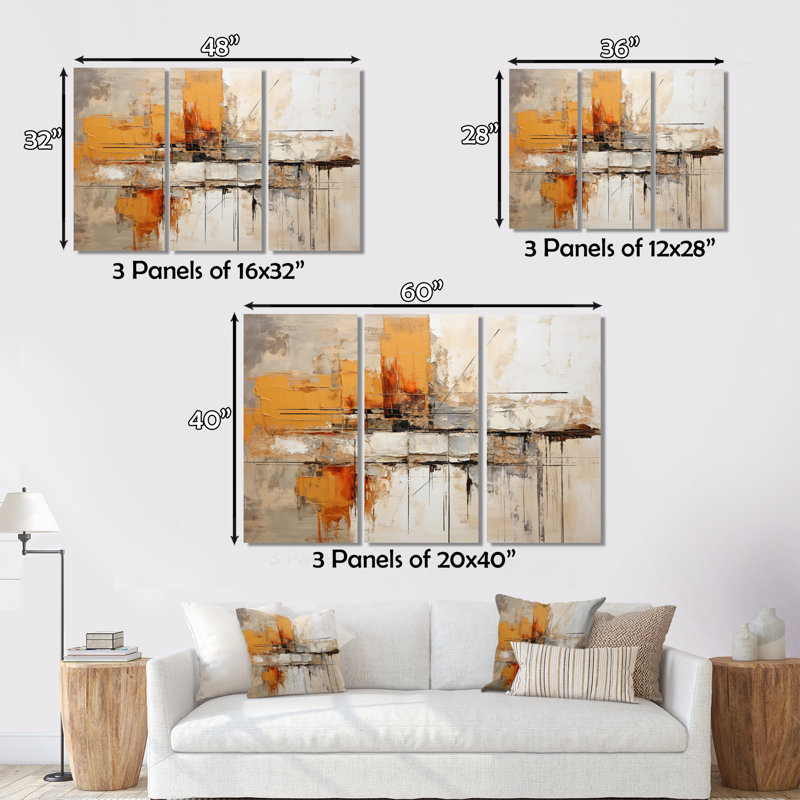 Orange Impressions II - impression sur toile tendue 3 pièces, H 40 po x l 60 po x P 1 po