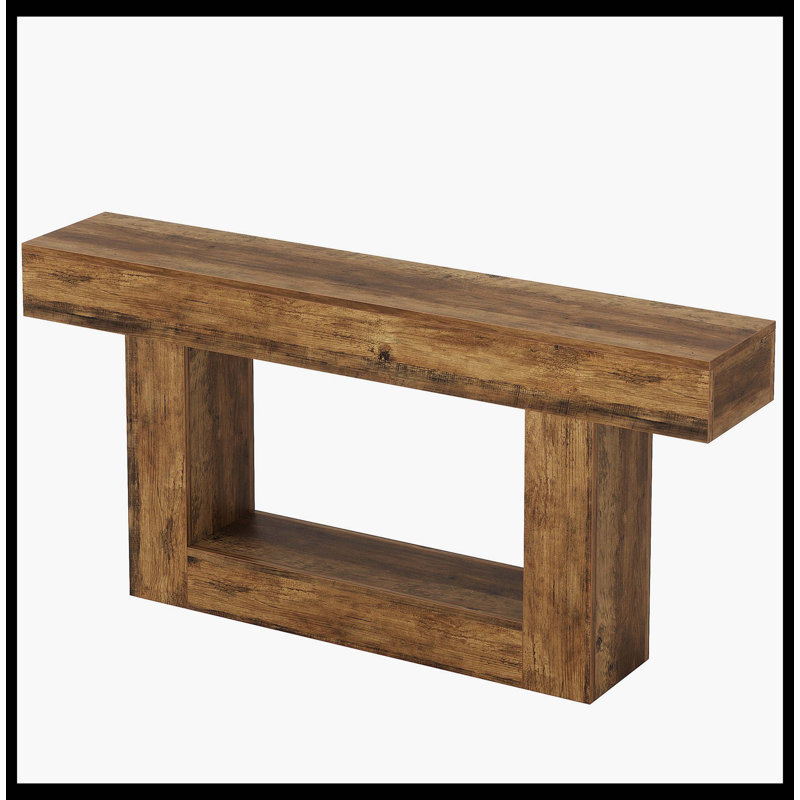 63" Wooden Console Table, Farmhouse 2-Tier Sofa Table Entryway Table, Rustic Brown