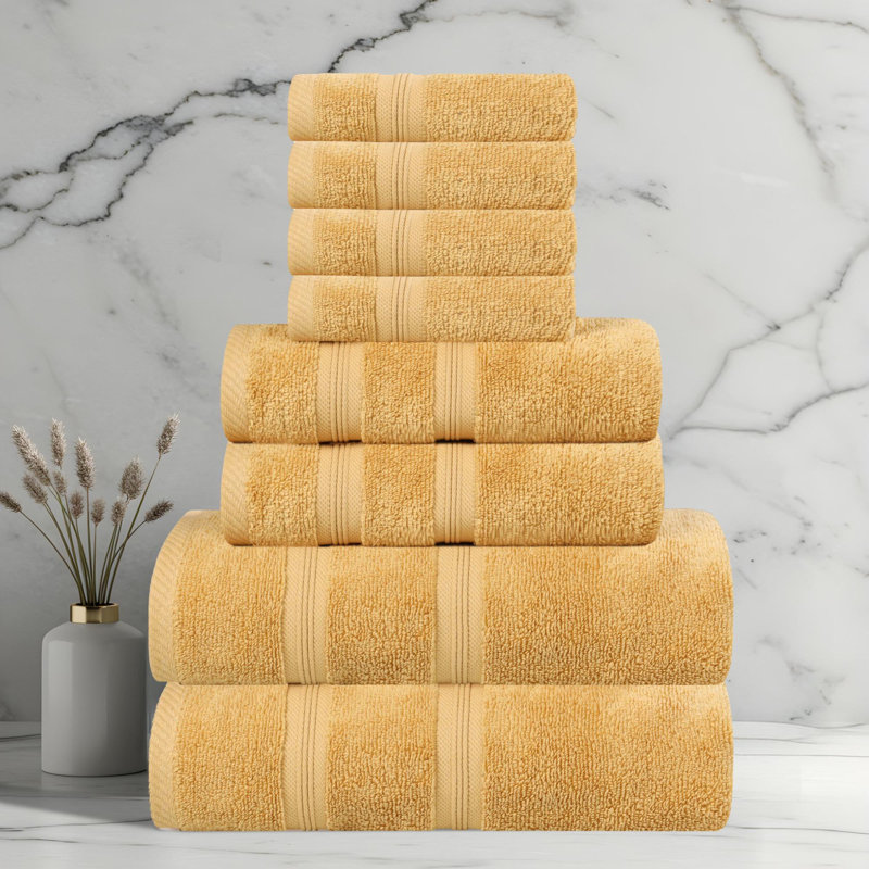  Smart Quick-Dry Zero Twist Cotton 8-Piece Towel Set, Gold
