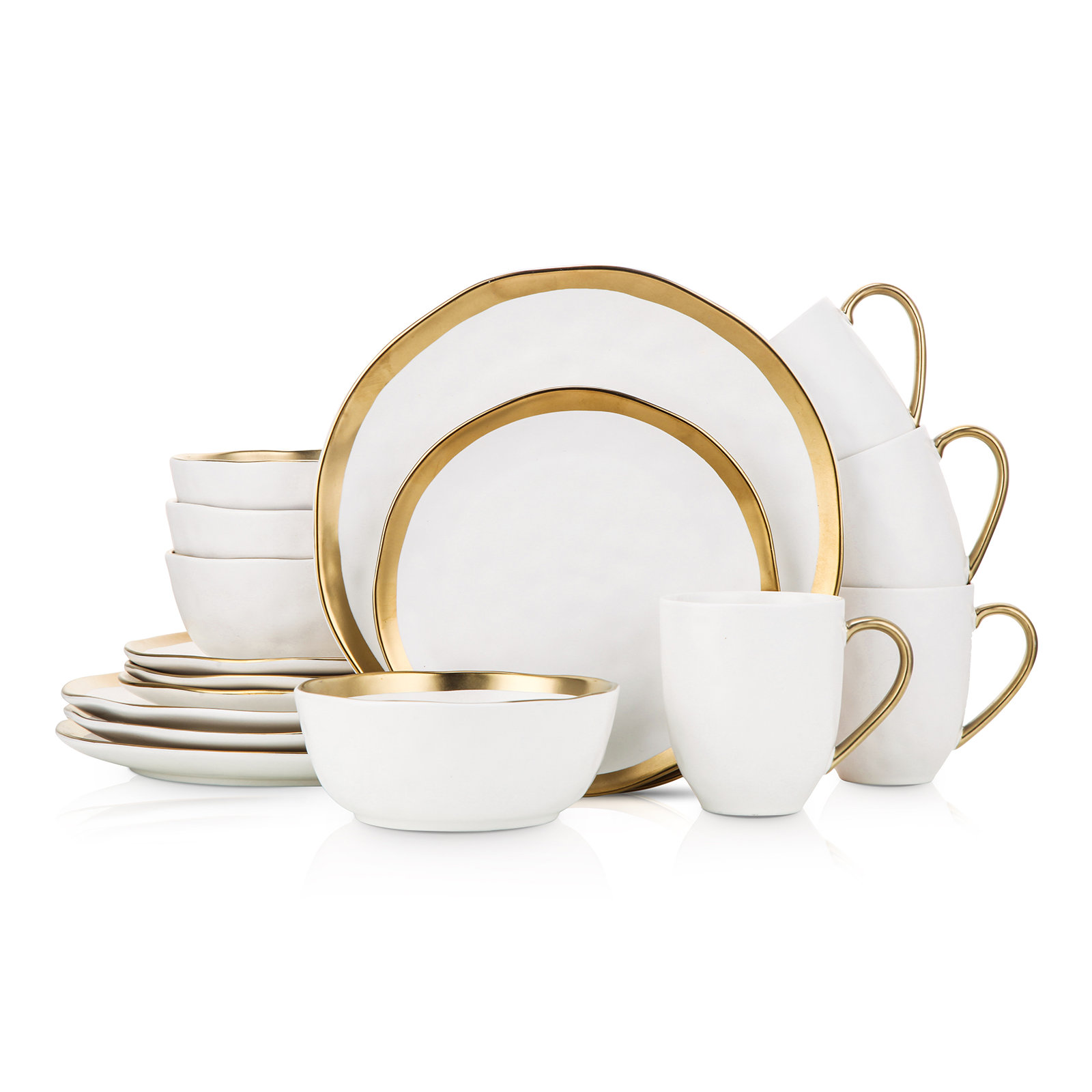 Stone Lain Florian 16-Piece Dinnerware Set Porcelain, White