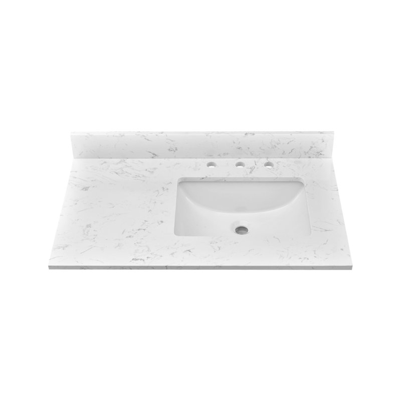 36" Engineered Stone Bathroom Vanity Top With Rectangular Undermount Sink, 4" Backsplash