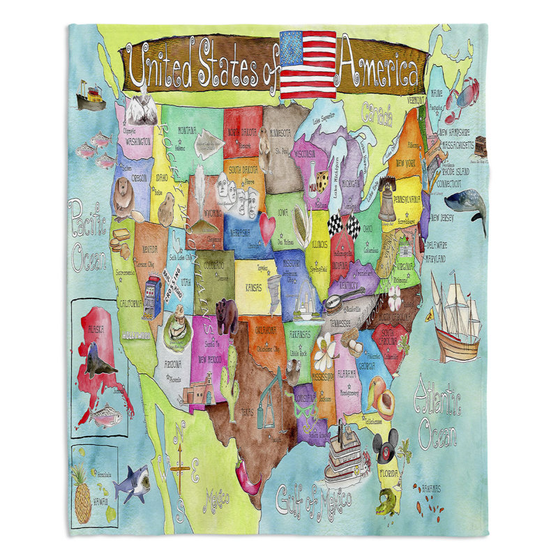  Couverture de carte des États-Unis, 68 po x 80 po, Turquoise