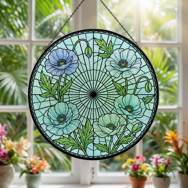 Panneau de vitrail 12 "H Poppy Blue, H 12 po x l 12 po