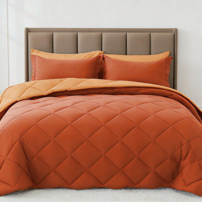 7 Piece King Reversible Comforter Set Burnt Orange 