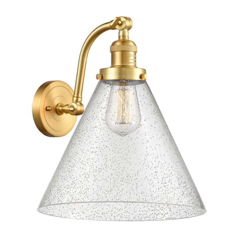 Applique murale 1 lumière Cone, Ampoule incandescente rétro 60 watts, Grainé, Nickel poli