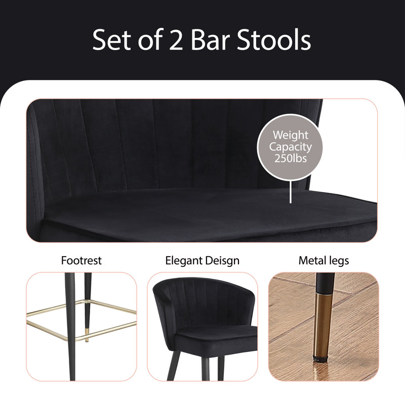 Sauter Upholstered Counter Stool with Metal Frame, Black