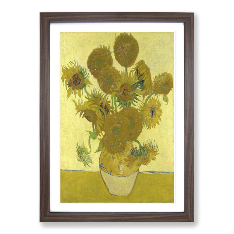 The Sunflowers by Vincent Van Gogh - Picture Frame Painting, 36cm H x 27cm W x 2cm D, Walnut Framed