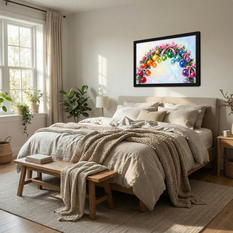 Ornements de Noël colorés avec rubans roses, H 16 po x l 24 po