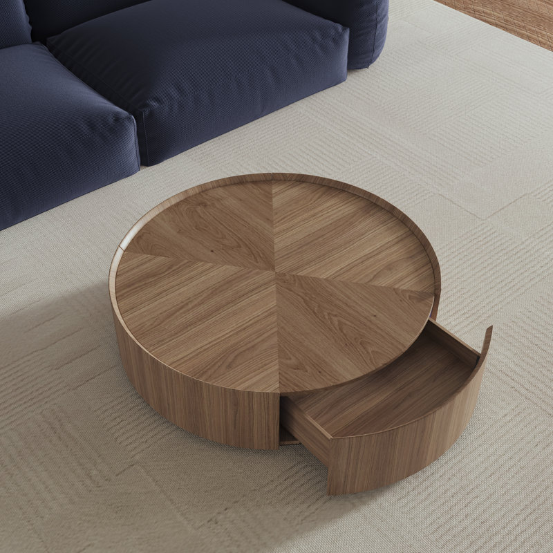 Round Coffee Table With 2 Storage Drawers And Heavy Duty Base, Brown, 15.75" H x 35" L x 35" W 