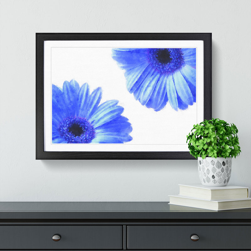 Two Blue Flowers - Picture Frame Painting Print, 33cm H x 45cm W x 2cm D, Black Framed