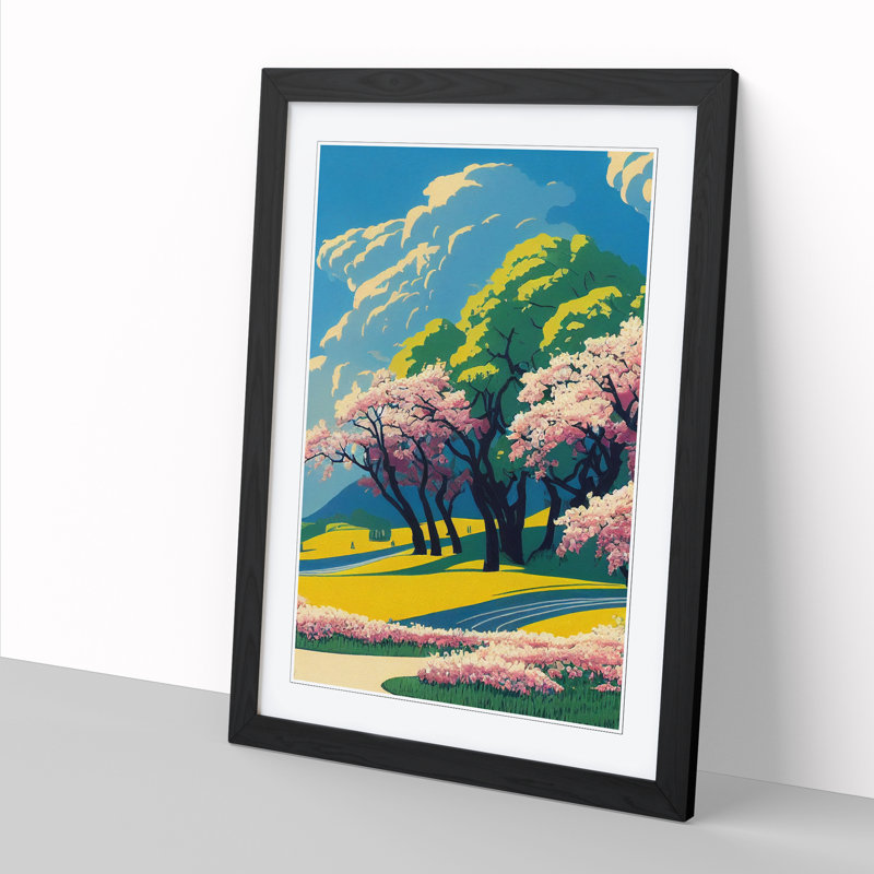 Pretty Spring Landscape - Single Picture Frame Print, 46cm H x 34cm W x 2cm D, Walnut