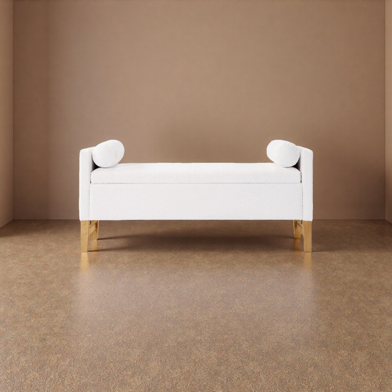 Repose-pieds rembourré avec rangement, pieds en bois