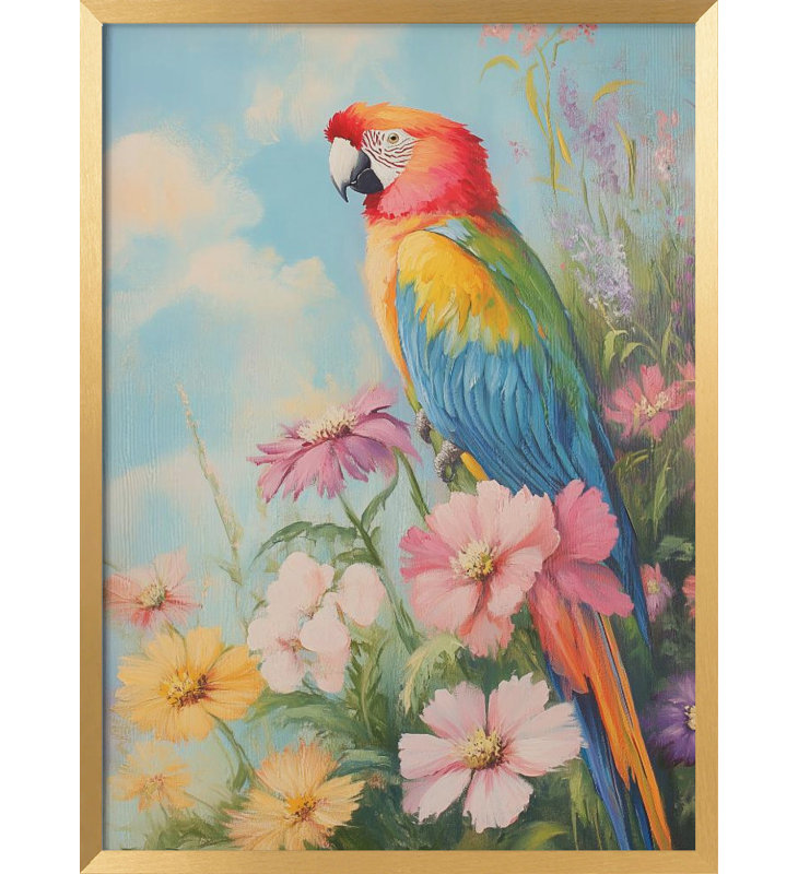 «Colorful Parrot», art mural texturé encadré, Doré, H 48 po x l 36 po