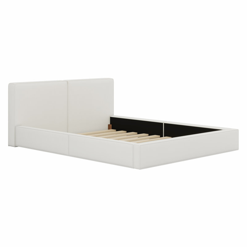 Upholstered Platform Bed With Solid Frame, Beige