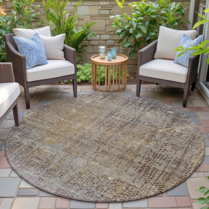 Machine Washable Indoor/Outdoor Xhevrie Brown Rug, Round 8'
