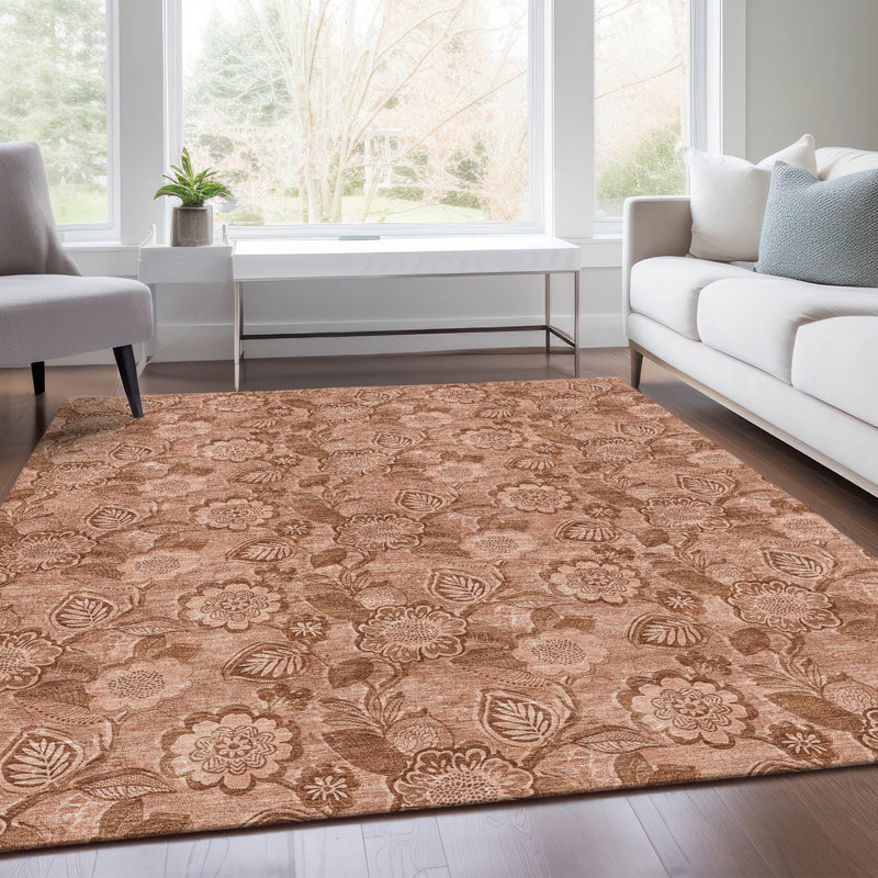 Tapis terre cuite lavable à la machine intérieur / extérieur Xhevrie, Rectangulaire 3 pi x 5 pi