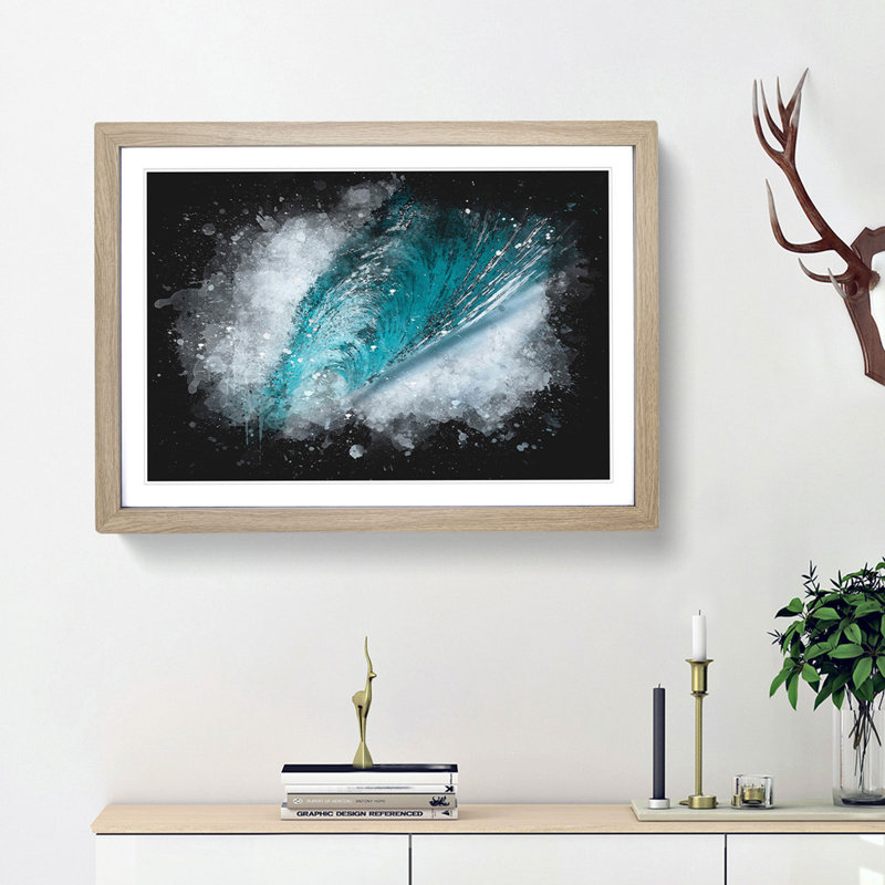 Curve of the Ocean Wave - Framed Print, 24cm H x 33cm W x 2cm D, Oak Framed