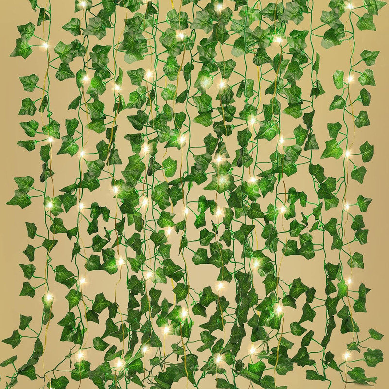 Fake Vines 12 Pack 86 FT Artificial Plant with 100 LED String Light