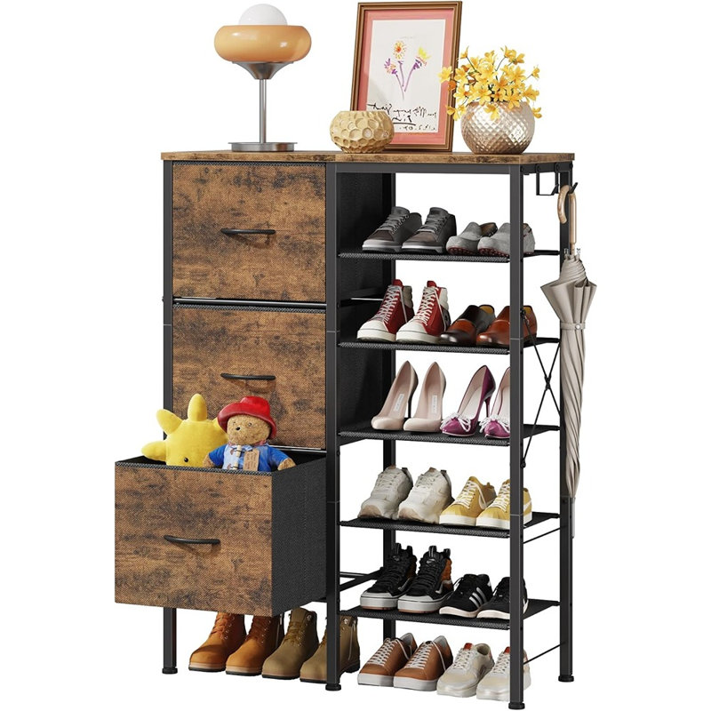 Range-chaussures à 6 niveaux avec 3 tiroirs en tissu, armoire de rangement en métal multi-usage pour vestibule, garde-robe et salon