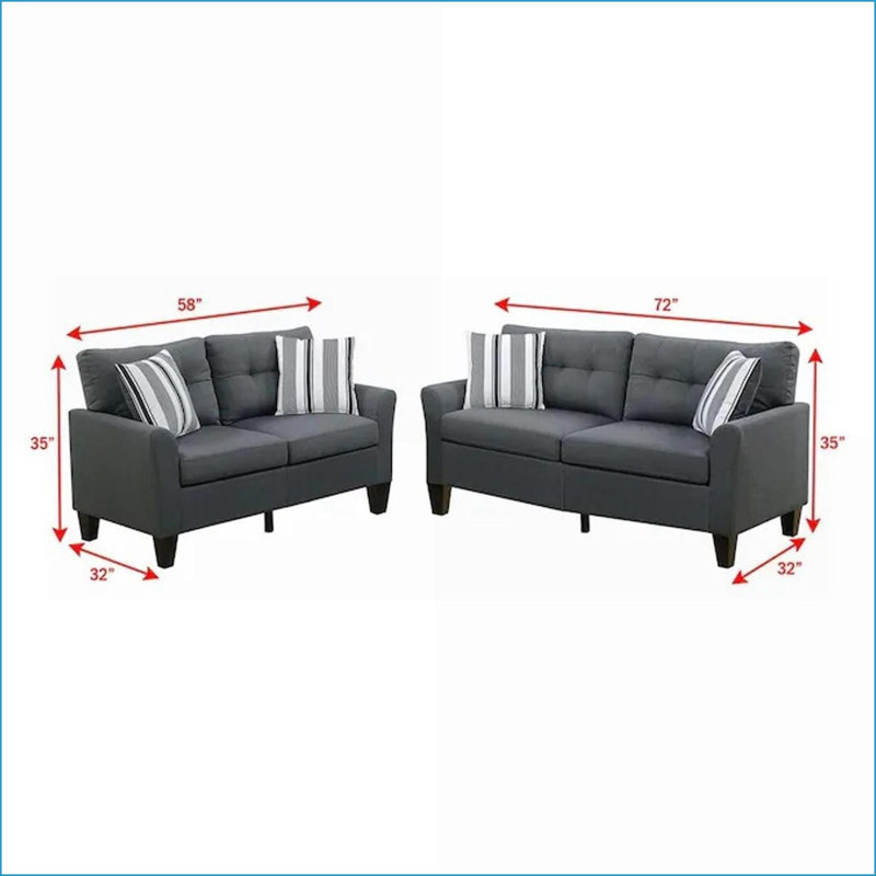 Canapé contemporain 2 pièces Sofas & amp; Ensemble de causeuse | Polyfibre gris anthracite brillant | Base en contreplaqué